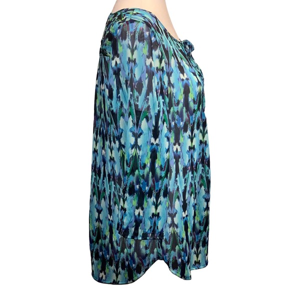 Express Teal Blue Chiffon Keyhole Top 3/4 Sleeve Blouse Size S/P - Picture 3 of 7